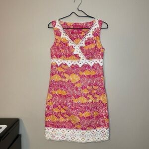 Lilly Pulitzer Jubilee Catherine Bell Lace Trim Tropical Print Size 4 EUC Pink